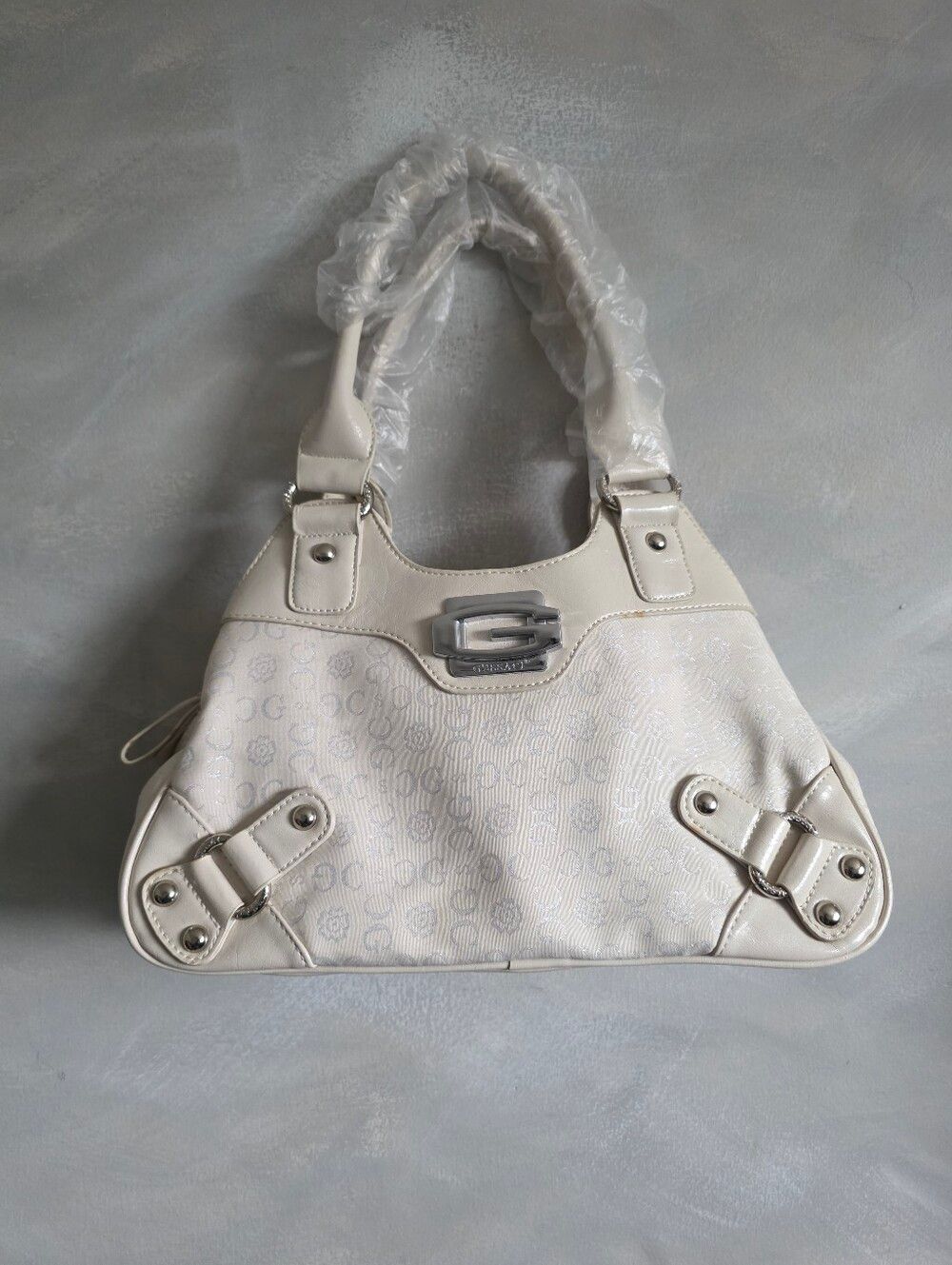 Y2K Off White Gussaci Monogram Shoulder Bag Silver Hardware Moto 00s New 14x8x5